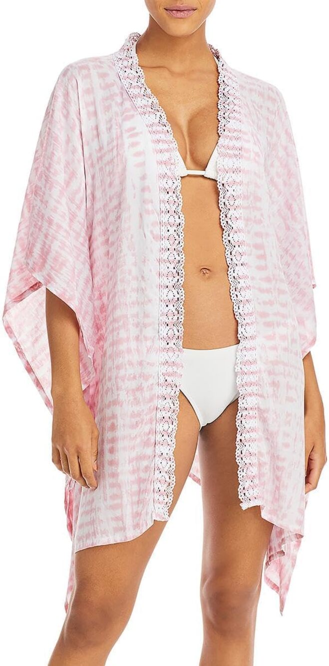 Tiare Hawaii Womens Lace Kimono Cover-Up Pink sz O/S